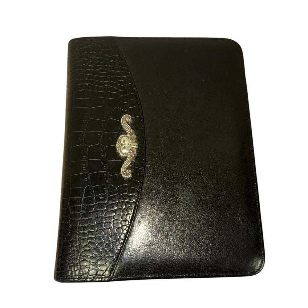 Brighton Black Croc Leather Zip Organizer Planner Wallet Folio